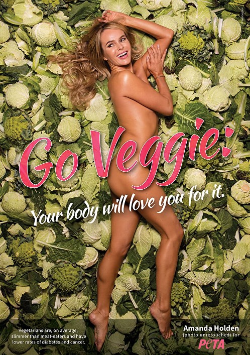 Amanda Holden Posing naked for PETA. Photo courtesy of PETA