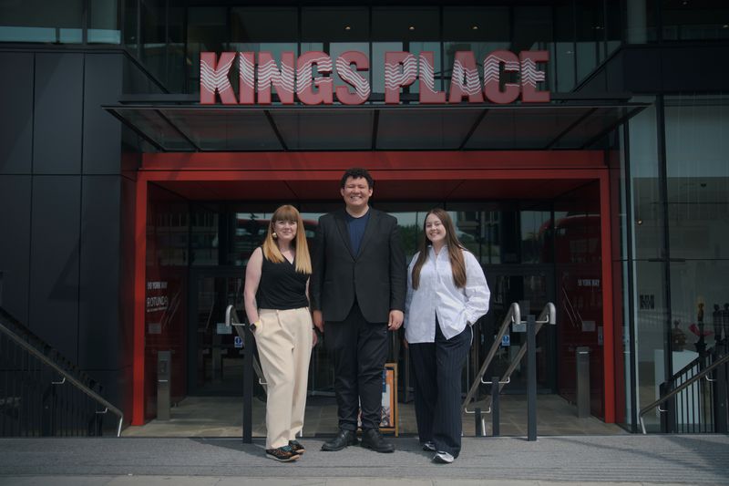 Kings Place Jazz Orchestra, founded in 2025 by Callum Au (Creative Director), Hannah Hutton (Producer), and Sam McShane (Artistic Director, Kings Place) (c) Carlo Anghel-Haltrich